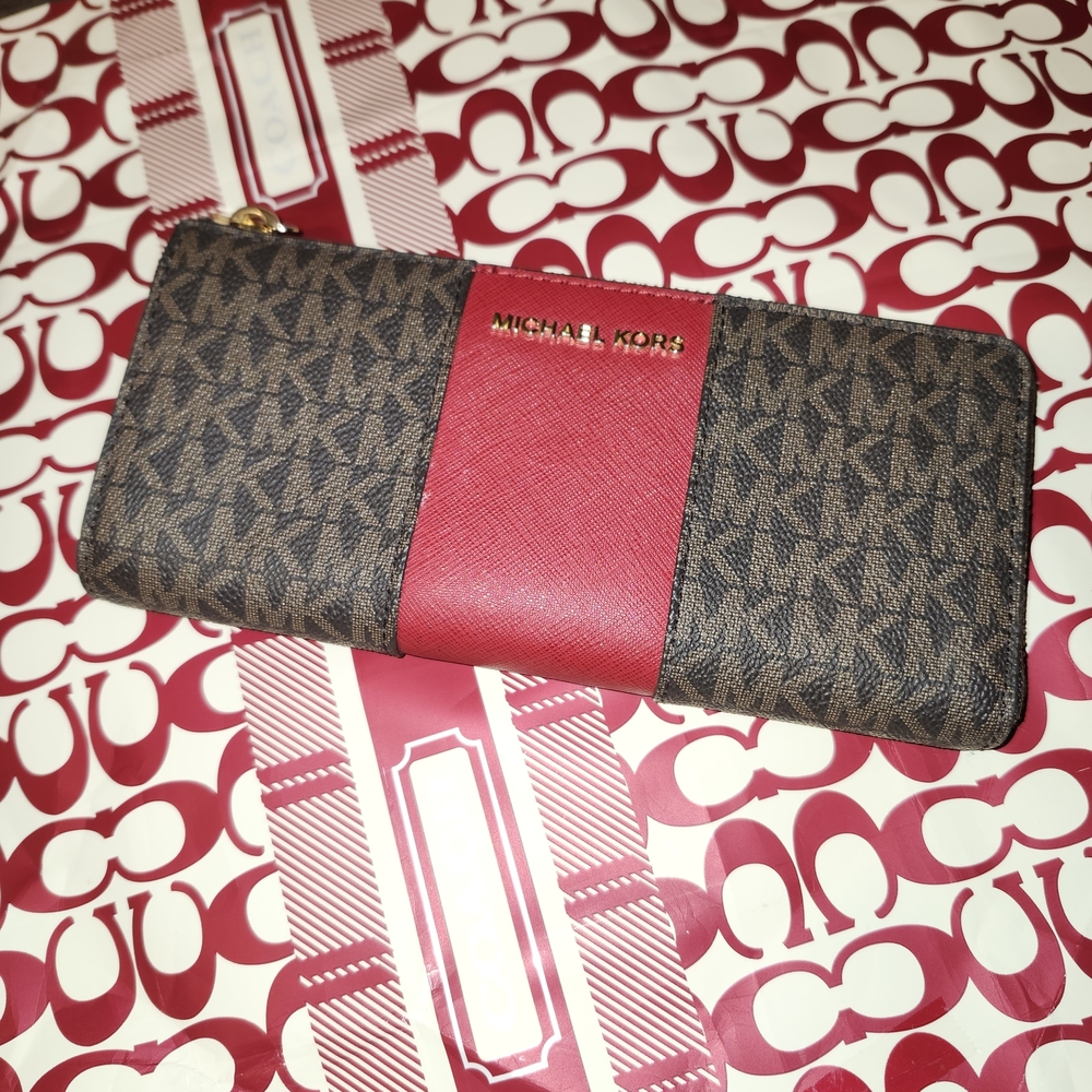Michael Kors SIGNATURE Brown and Red Women's Wallet